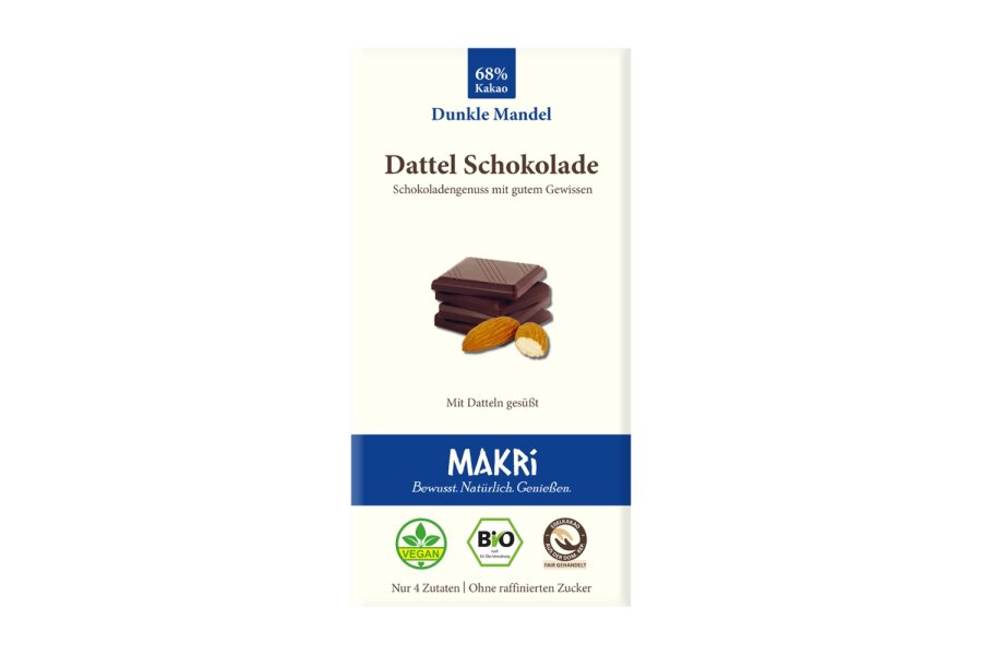 Bio Dattel Schokolade - Dunkle Mandel 68% - Makri